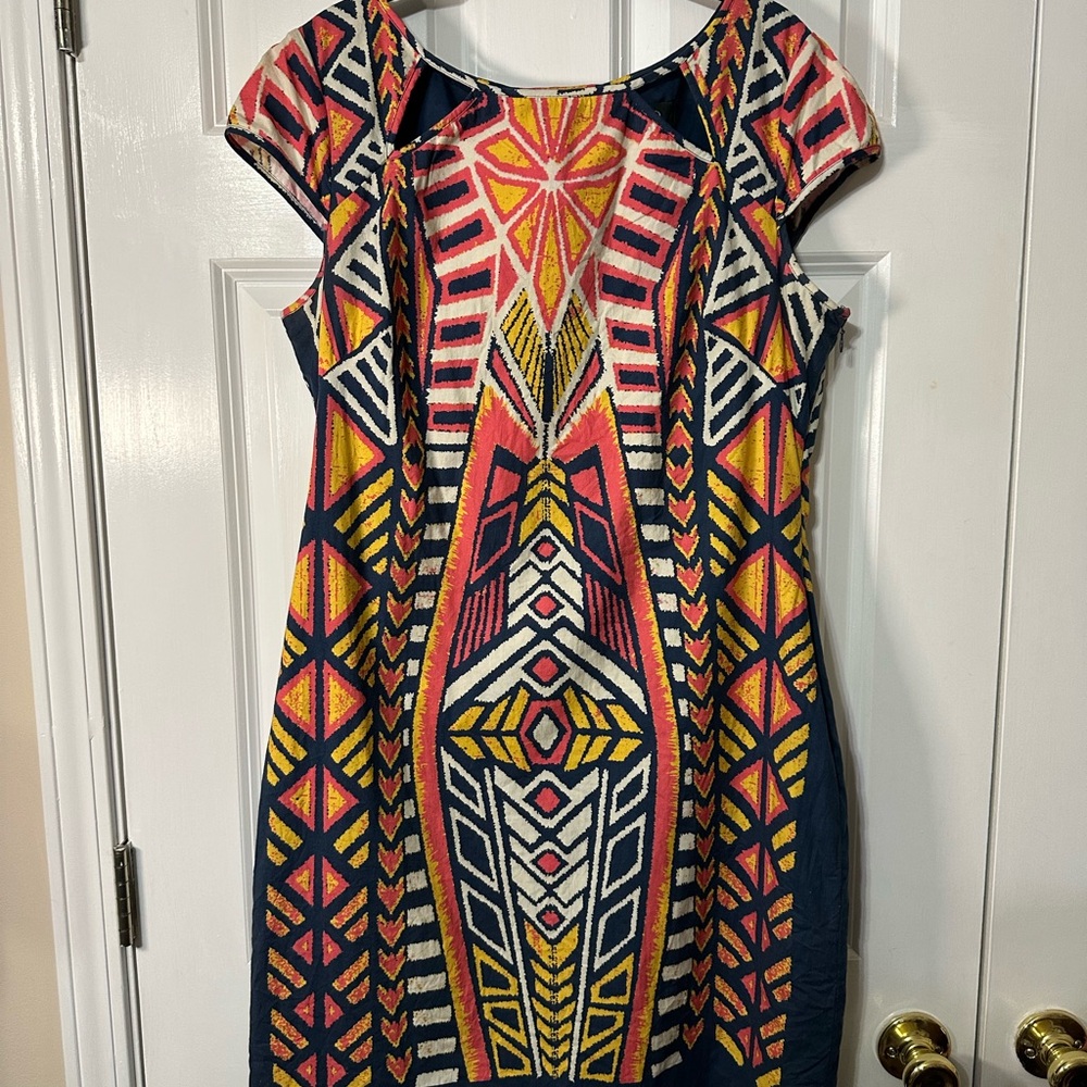 Adrianna Papell Pink and Yellow Geometric Mini Dress